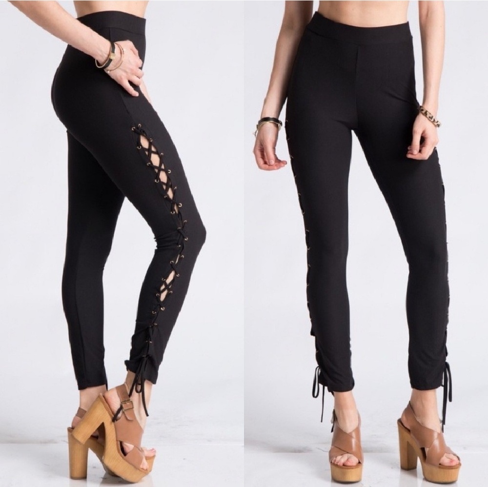 Black Side Lace-up Leggings